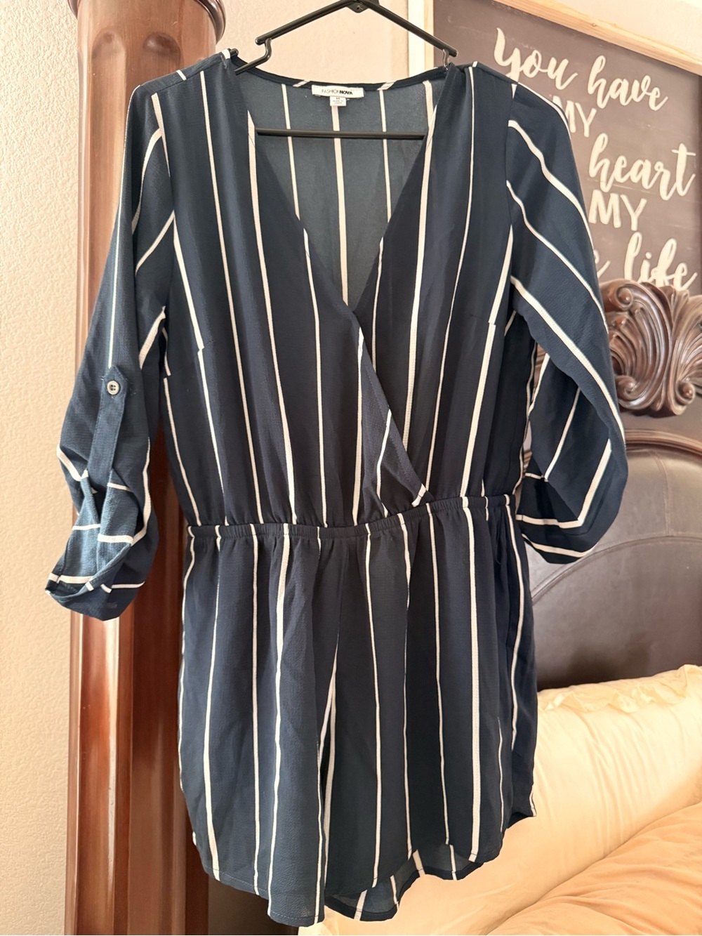 Navy stripe romper